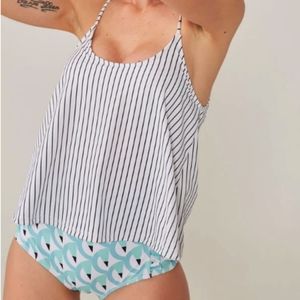 Stripe Print High Waist Tankini